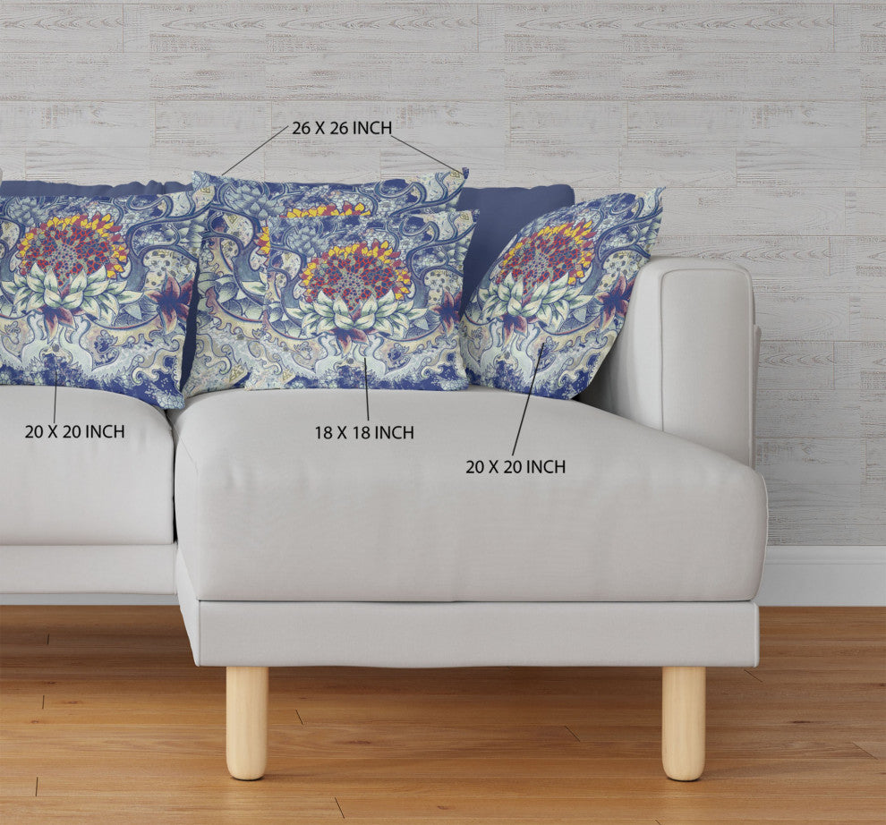 18" Blue Gray Flower Bloom Suede Throw Pillow