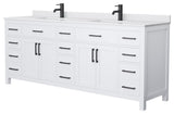 Beckett 84" White Double Vanity, White Cultured Marble Top, Black Trim
