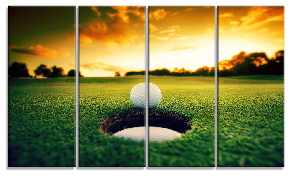 Golf Ball Near Hole, Landscape Canvas Art Print, 48"x28", 4 Panels