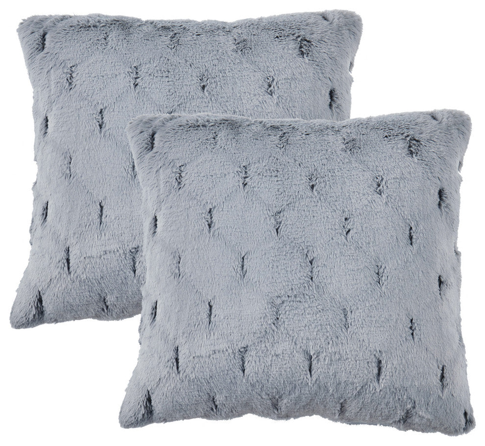 Jacquard Rabbit Faux Fur Pillow Cover 2 Piece Set, Silver Grey, 26" X 26"