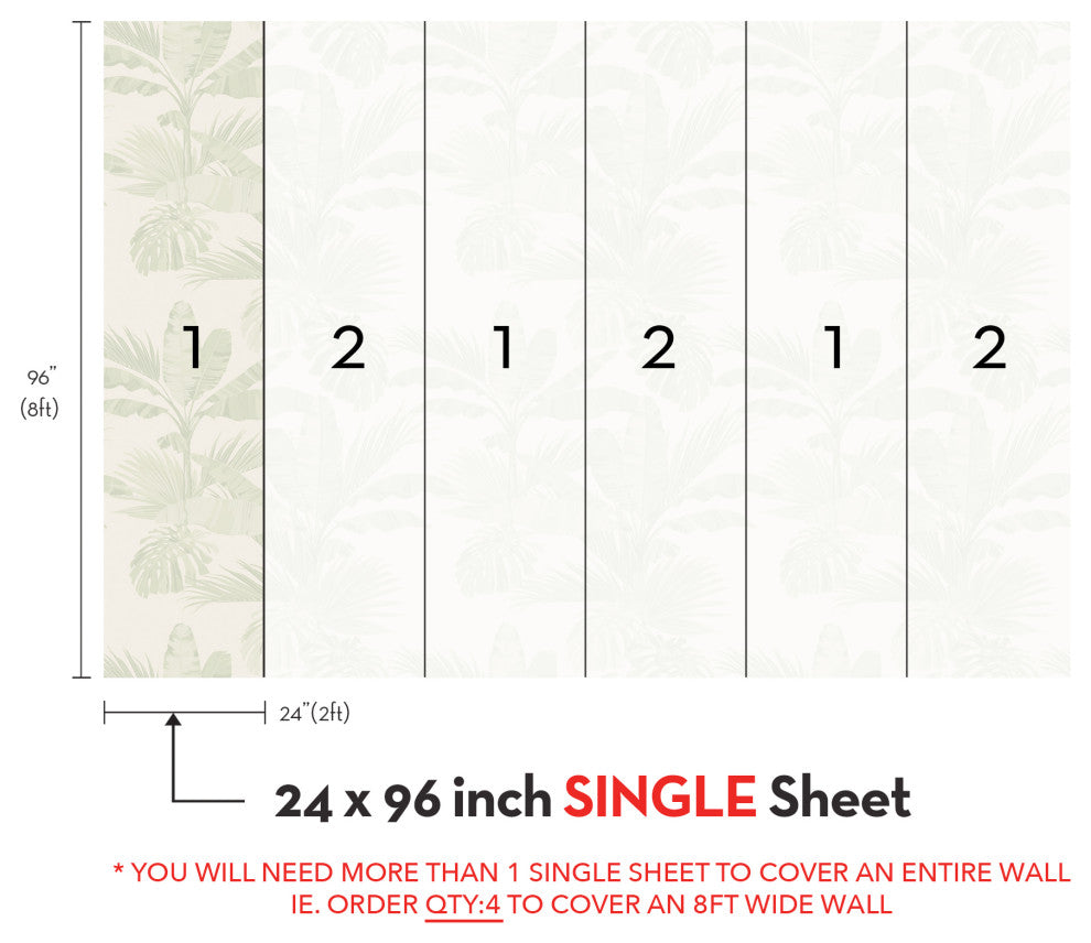 Oceanside Palm Leaves Vinyl Peel and Stick Mural, Green, 24"x96", Single