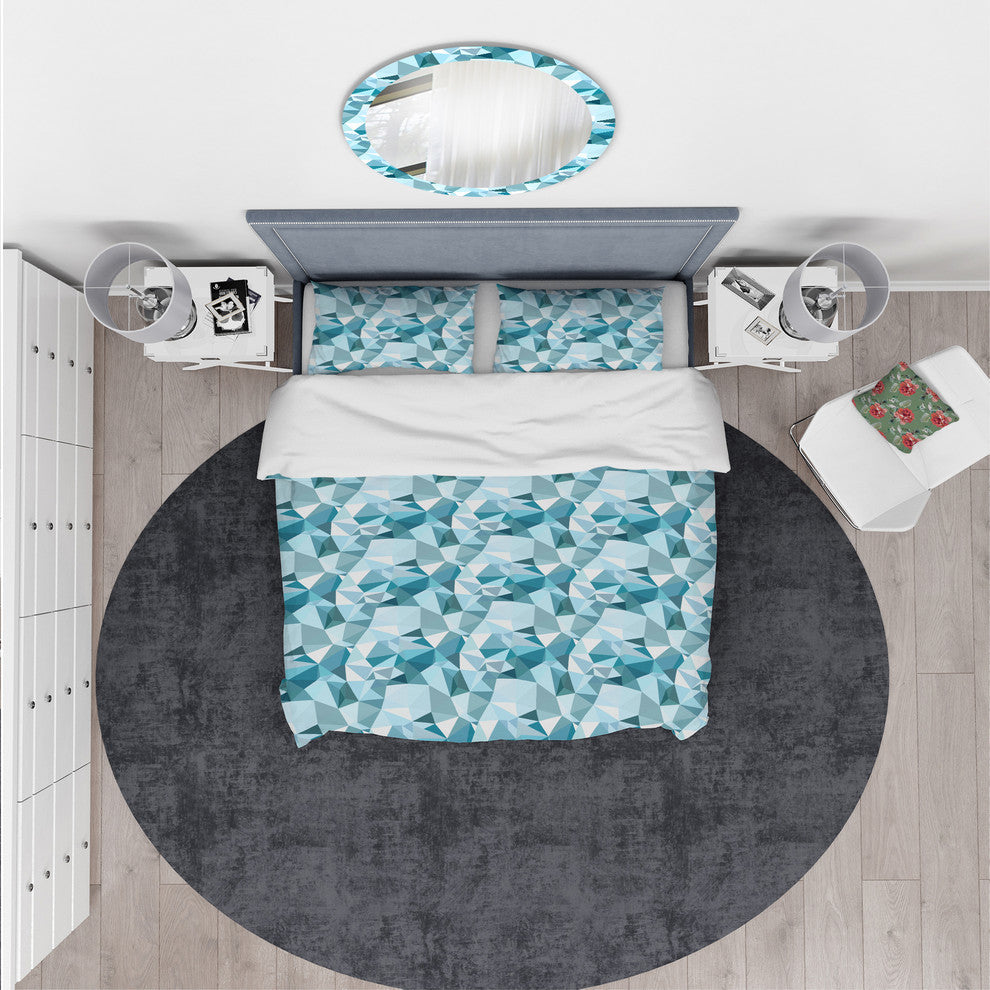 Plygonal Light Blue Geometry Duvet Cover, Queen