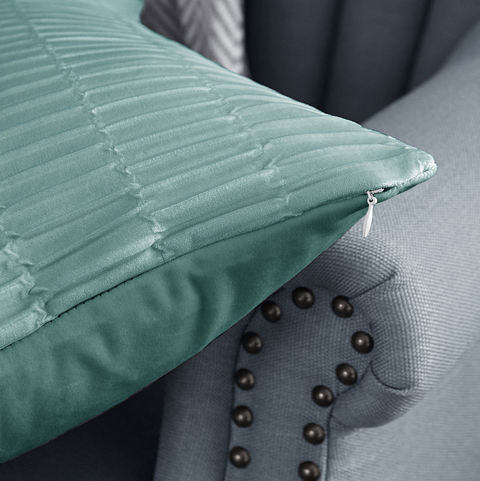 Pleated Velvet Pillow Covers, Set of 2, North Sea, 14"x26"