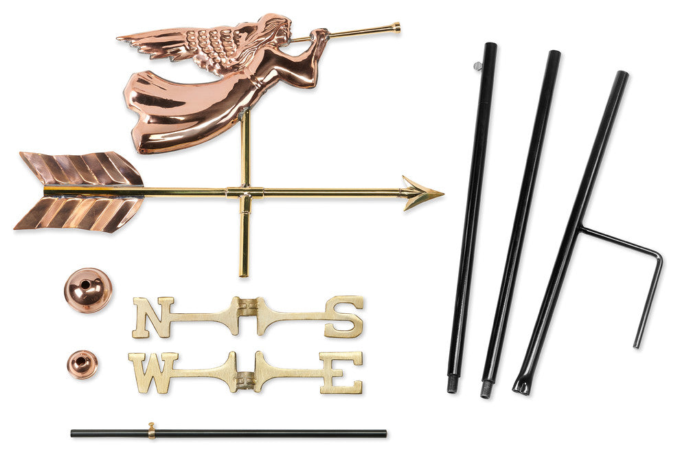 Polished Copper Angel Weathervane, Garden Pole