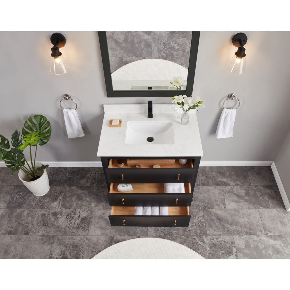 Legion Furniture WS2512 Series Bathroom Sink Vanity, Tricorn Black, 36", Artificial Stone Top, Single Sink