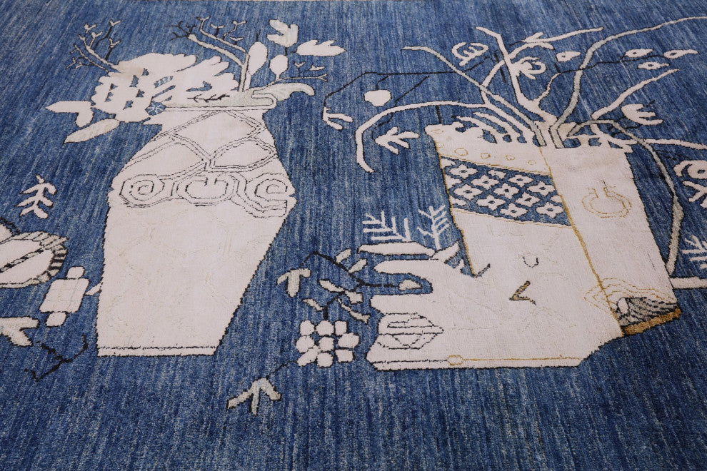 Contemporary Floral Handmade Wool and Silk Rug 9' 1" X 11' 8" Q4760