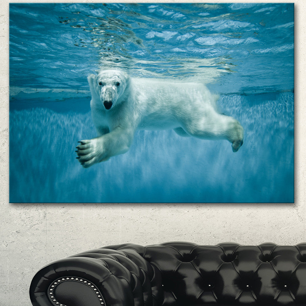Polar Bear Swimming under Water, Large Animal Canvas Artwork, 40"x30"