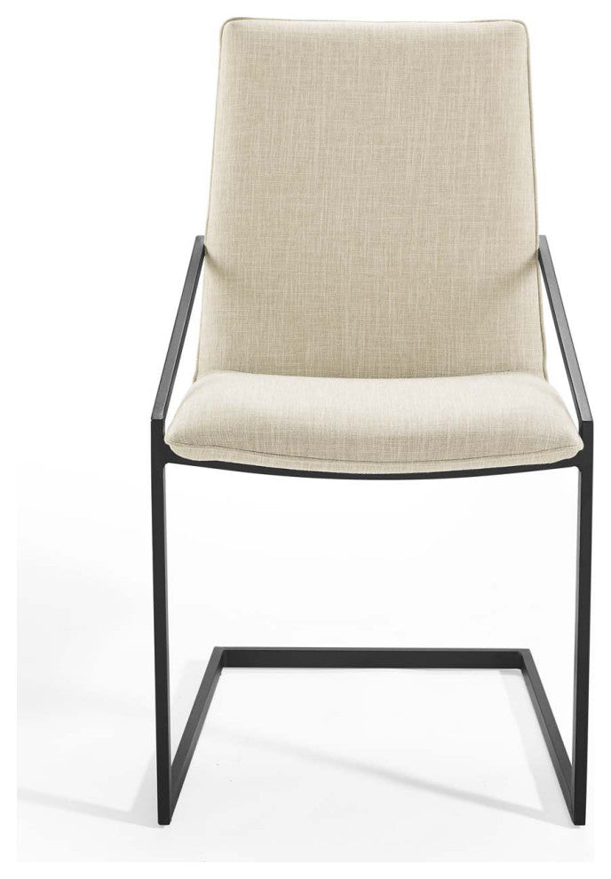 Side Dining Chair, Set of 2, Fabric, Metal, Black Beige, Cafe Bistro Restaurant