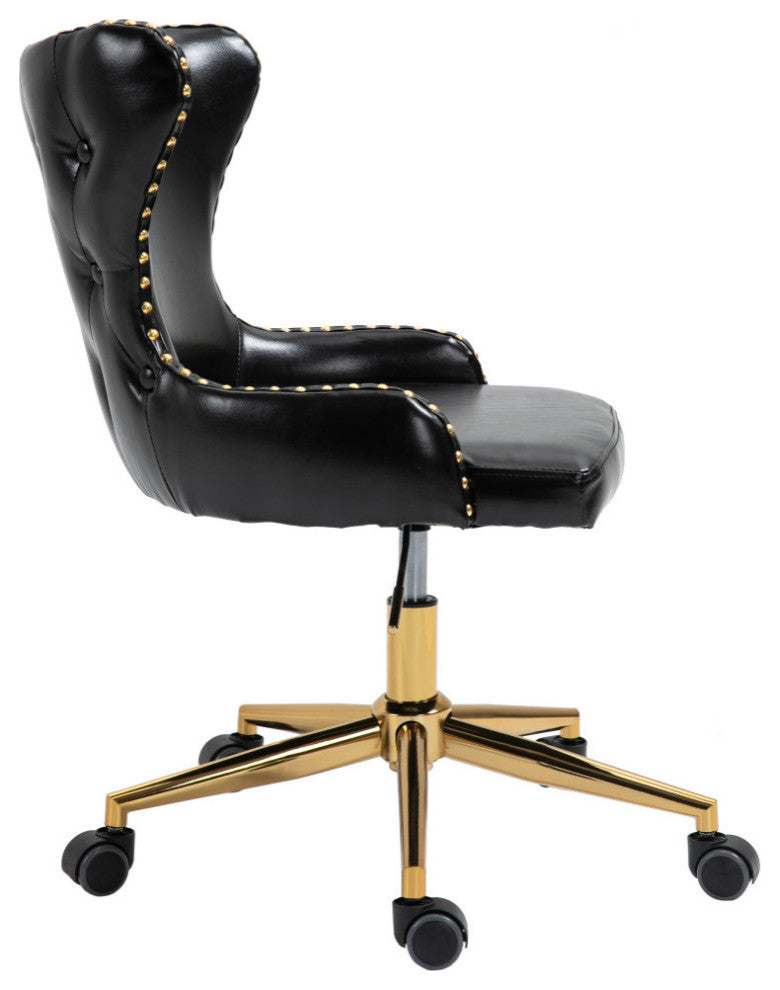 Hendrix Swivel and Adjustable Vegan Leather Office Chair, Black, Rich Gold Base