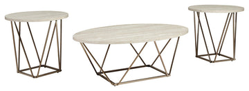 Benzara BM213306 Marble Table Set with 1 Coffee Table & 2 End Tables, White/Gold
