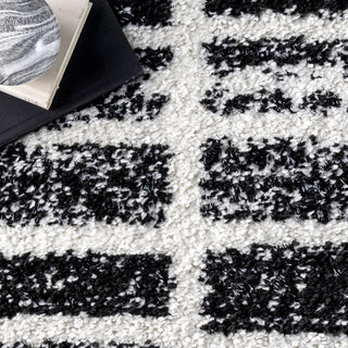 Nuloom Carolise Shag Striped Vintage Area Rug, Black And White 9'x12'