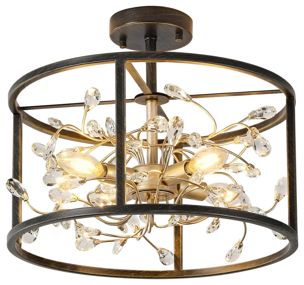 Jasmine 4-Light Crystal Leaves Semi-Flush Mount