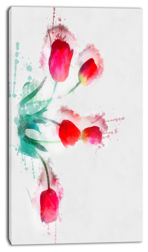 Bunch of Red Tulips Watercolor, Floral Canvas Art Print, 16"x32"