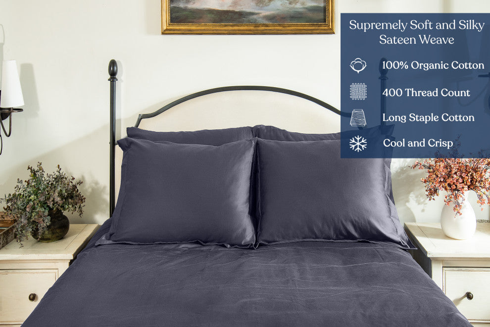 Delara GOTS Certified 100% Organic Cotton Euro Sham Set of 2, Dark Gray