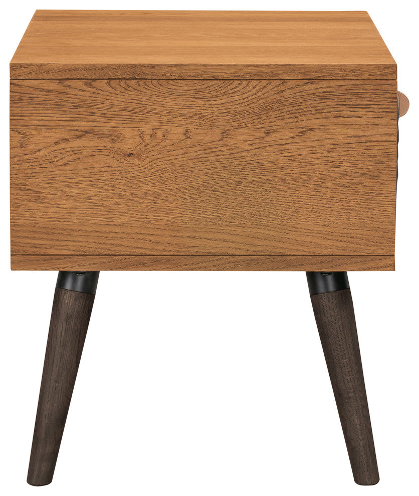 Coco Rustic Single Drawer Oak Wood and Faux Leather Nightstand