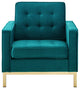 Modern Lounge Accent Side Chair Armchair, Velvet Fabric, Gold Aqua Blue