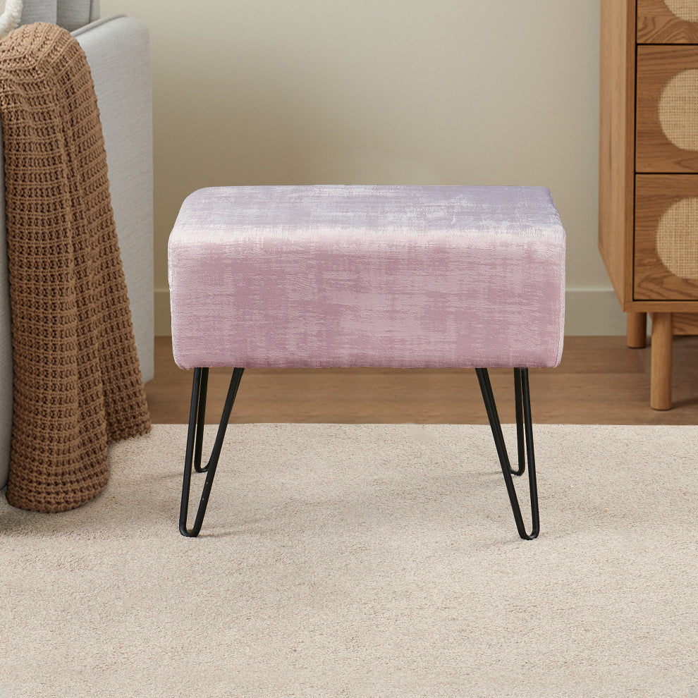 Textured Velvet Ottoman, Soft Pink