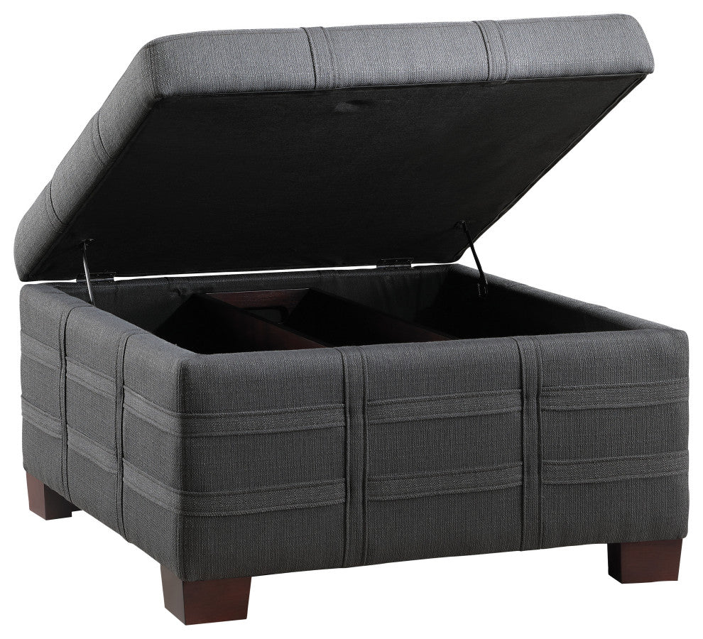Detour Strap Square Storage Ottoman, Charcoal Fabric