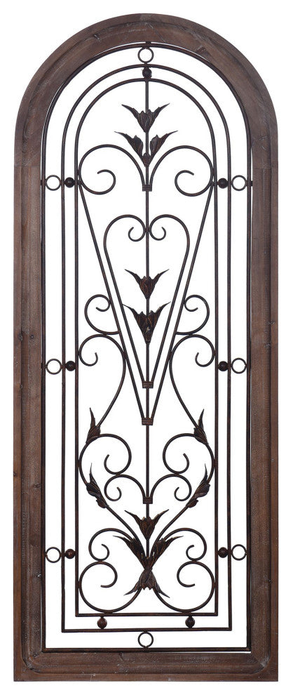 Traditional Scroll Iron Design Wood Framed Wall Art With Metal, 50" H20" W