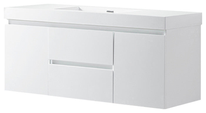 Vanity Art Wall-Hung Single-Sink Bathroom Vanity With Resin Top, 48"