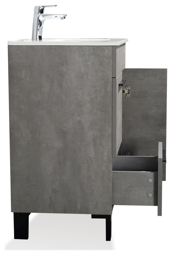 Freestanding Bath Vanity Set, Concrete Grey, Integrated Ceramic Sink, 24"