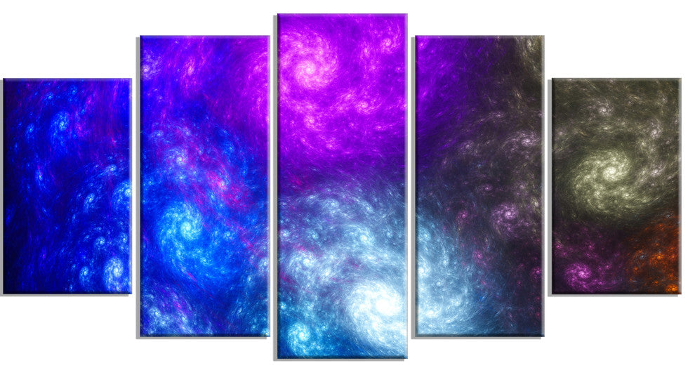 Colorful Fractal Rotating Galaxies, Abstract Wall Art Canvas, 60"x32", 5 Panels