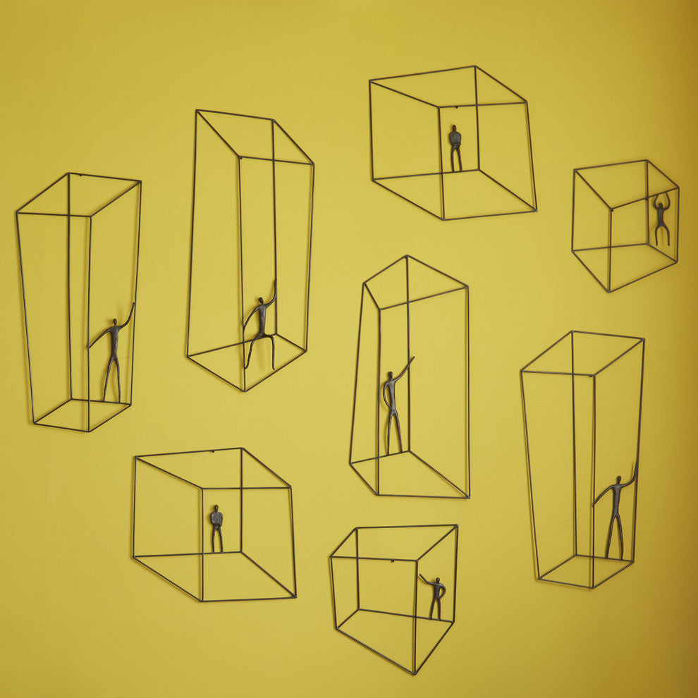 Modern Man Wall Art Sculpture Cube, Minimalist Hanging Square Geometric Flat