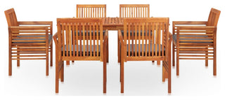 vidaXL Solid Acacia Wood 7 Piece Patio Dining Set with Cushions Table Chairs