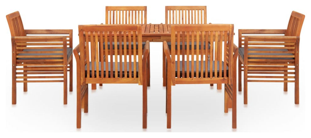 vidaXL Solid Acacia Wood 7 Piece Patio Dining Set with Cushions Table Chairs