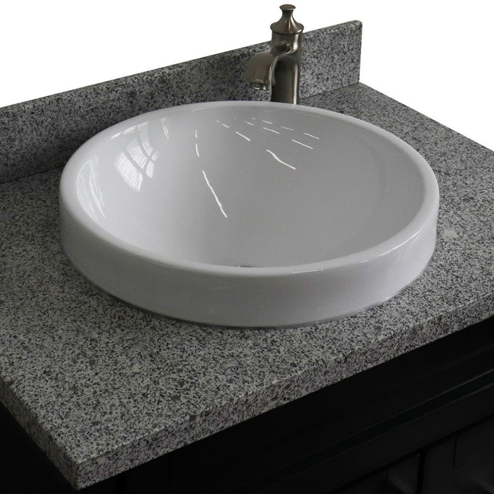 31" Single Sink Vanity, Dark Gray Finish With Gray Granite With Round Sink