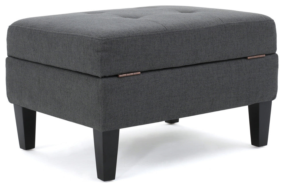 GDF Studio Carolina Tufted Cover Fabric Storage Ottoman, Dark Gray