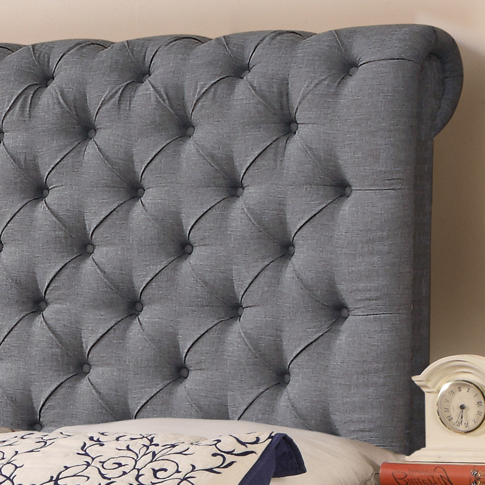 Alexis Chesterfield Tufted Upholstered Platform Bed, King, Gray, King