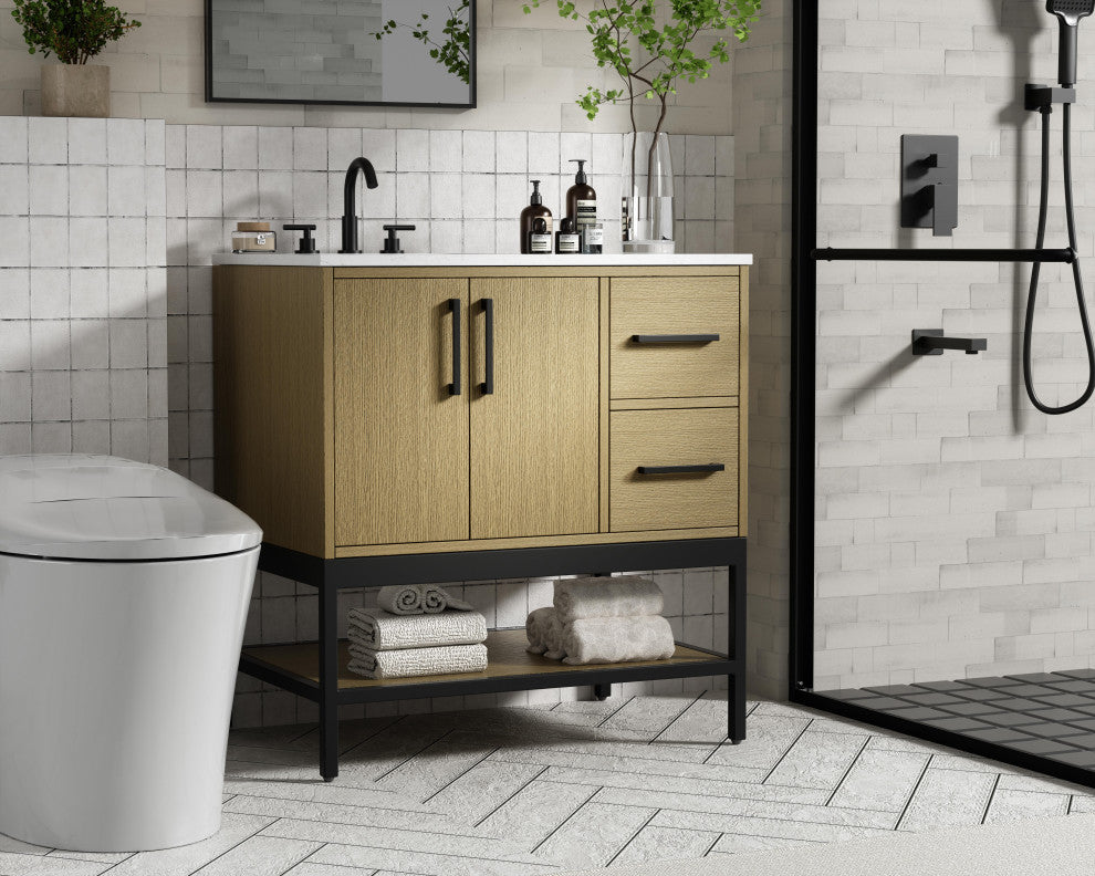 Home Living 32" Single Bathroom Vanity, Honey Brown