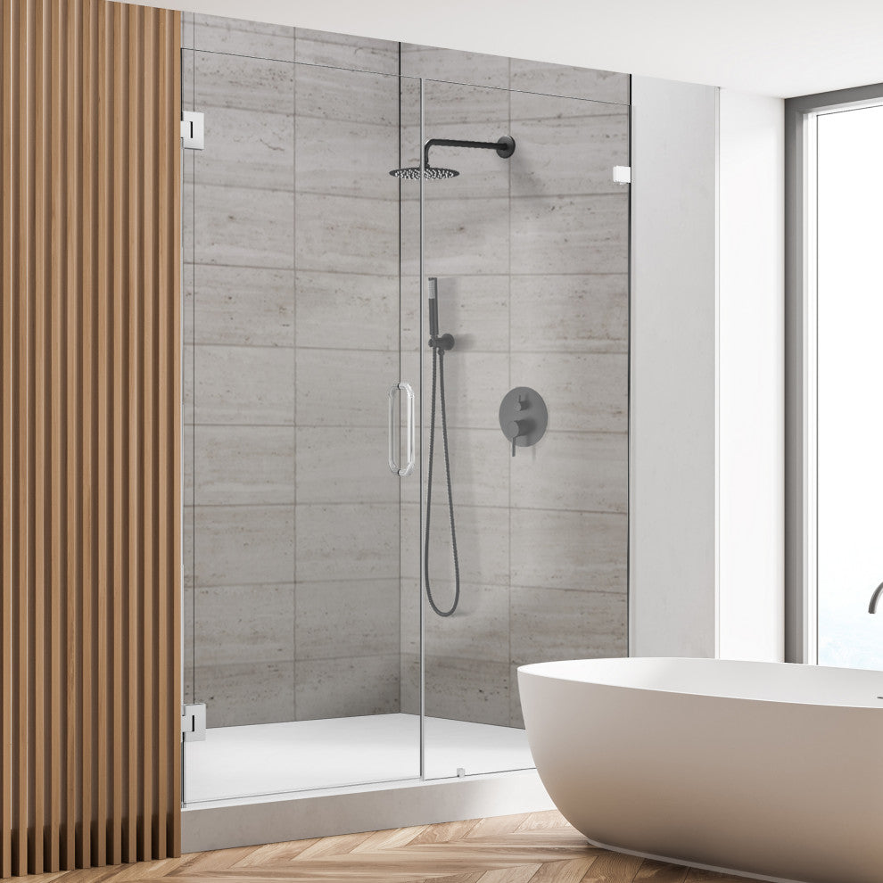 Roisin Frameless Hinged Shower Door, Clear Glass, Polished Chrome, 52"wx74"h