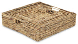 4-Piece Water Hyacinth Square Tray With Metal Frame