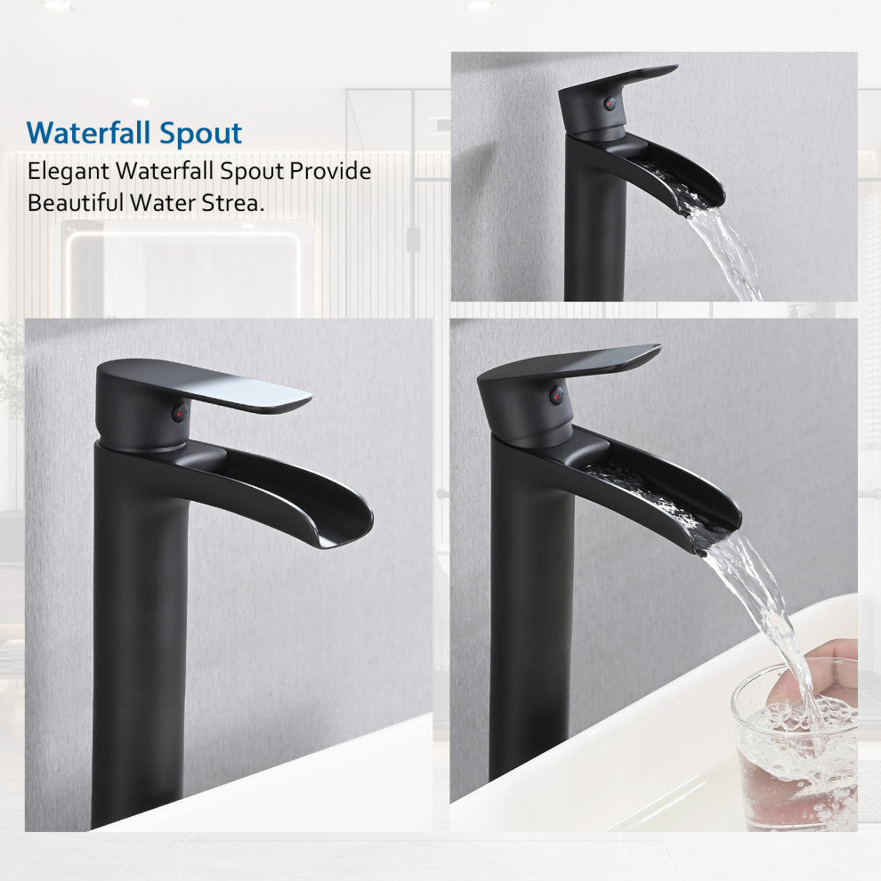 Single Hole Bathroom Faucet With Drain Assembly, Matte Black
