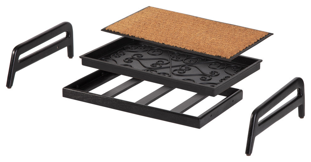 Single-Tier Black Stand With 2-Pair Rubber Boot Tray Rectangle Ripple