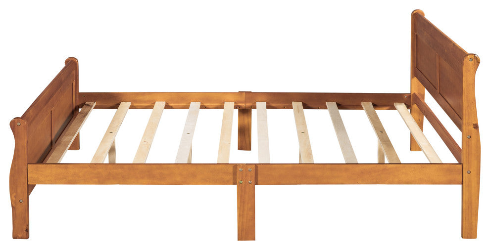 Gewnee Full Size Wood Platform Bed with Headboard in Oak