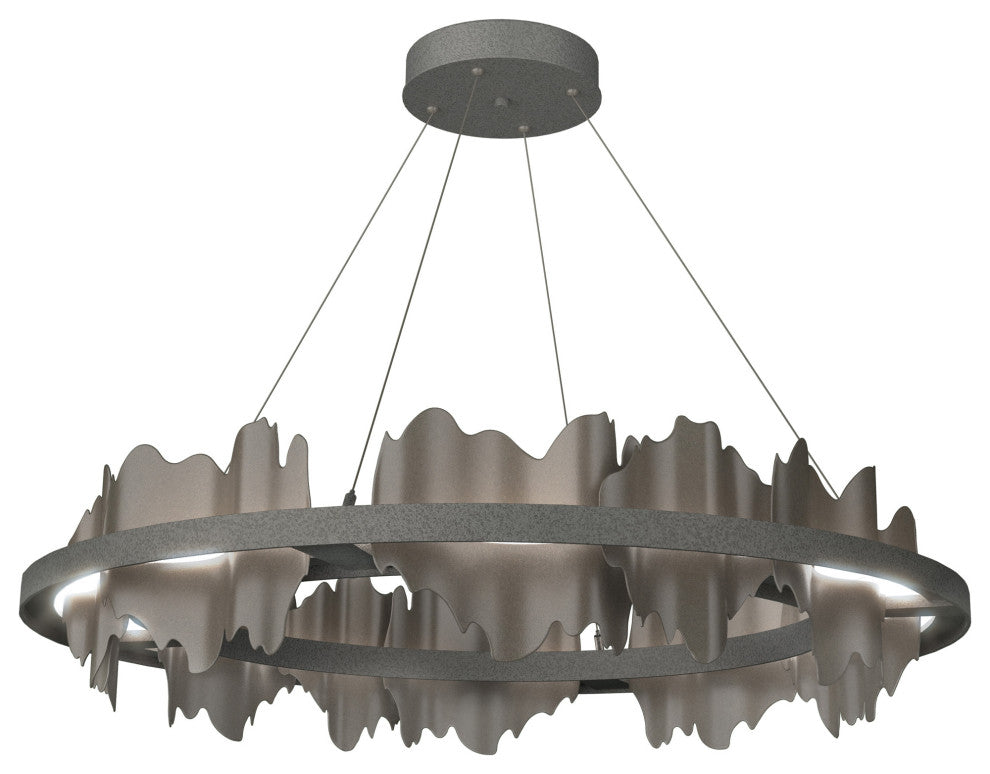 Hildene Circular LED Pendant, Natural Iron, Dark Smoke, Standard Height
