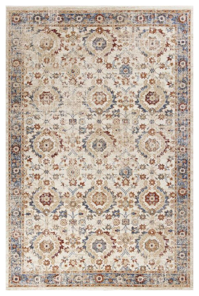 5' X 8' Ivory And Blue Floral Vines Area Rug
