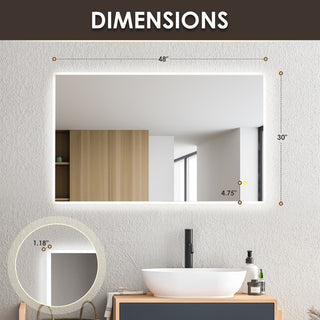 Aurora Framelesss Anti-Fog Dimmable LED Lighted Wall Mirror, No Frame, 48"
