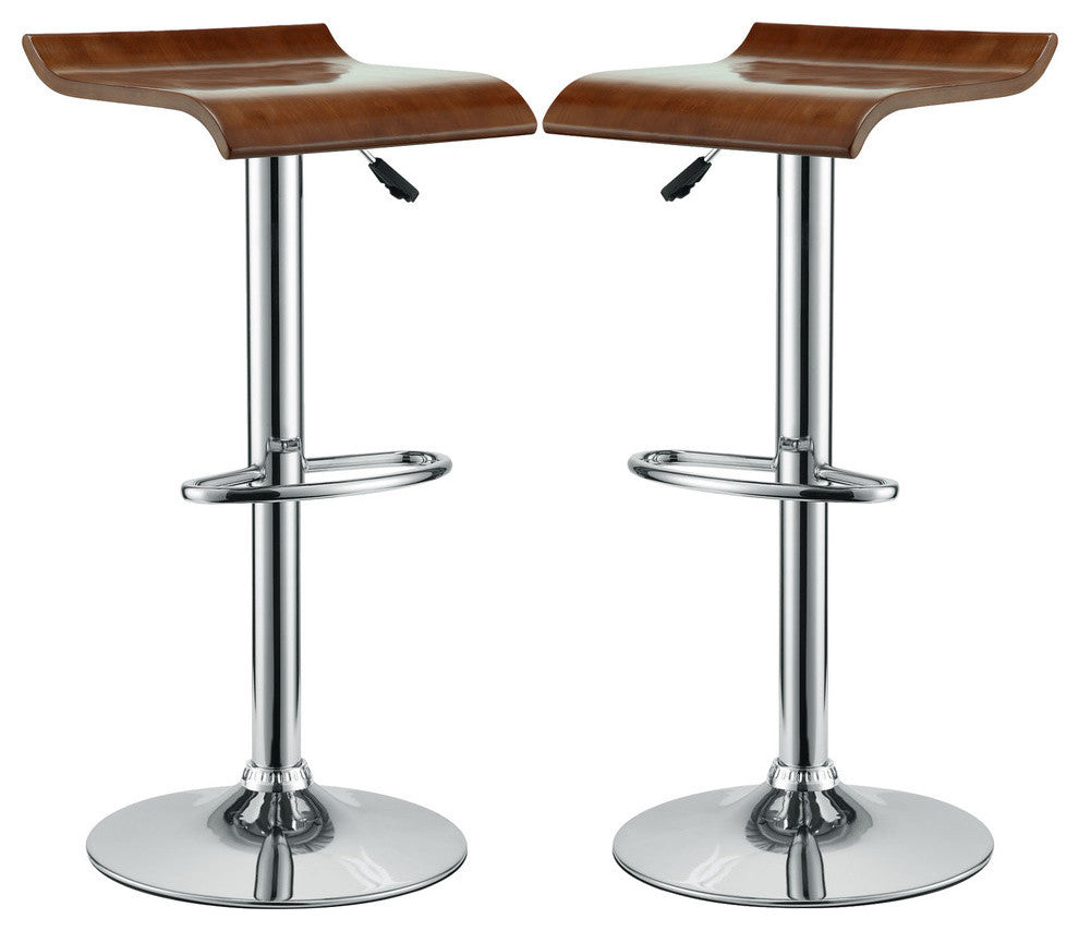 Modern Contemporary Dining Kitchen Wood Bar Stools, Oak, Set of 2