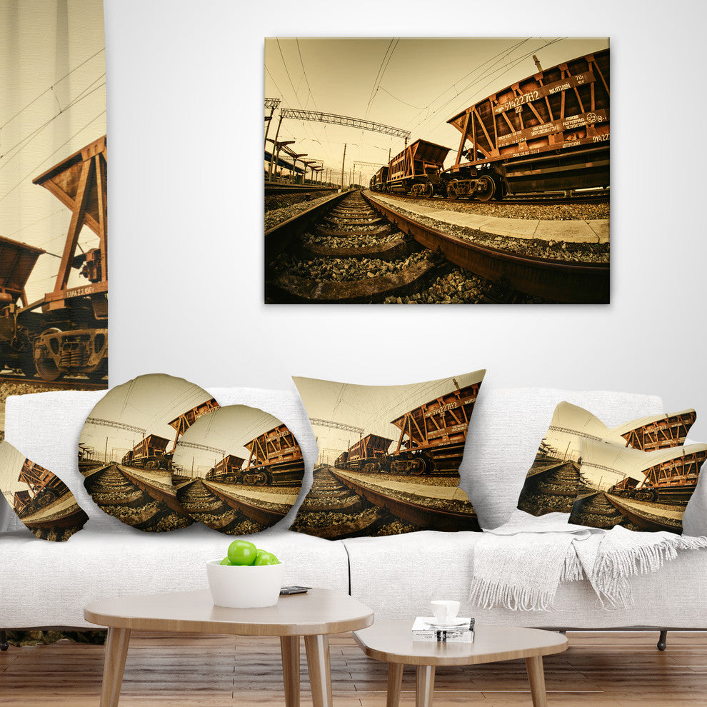 Railway Tracks in Ukraine Landscape Photo Throw Pillow, 16"x16"