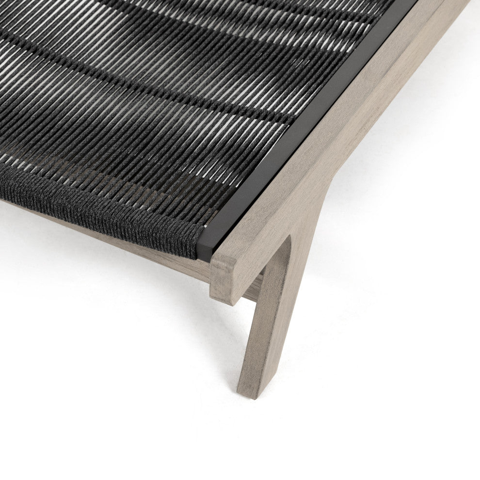 Julian Outdoor Chaise Lounge Weathered Grey, Fsc, Grey Rope, Dark Grey Rope