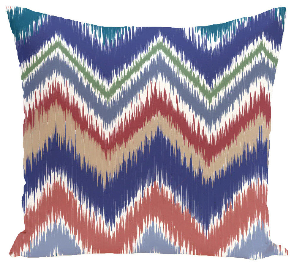 Ikat-Arina Chevron Stripes Print Outdoor Pillow, Blue Suede, 18"x18"
