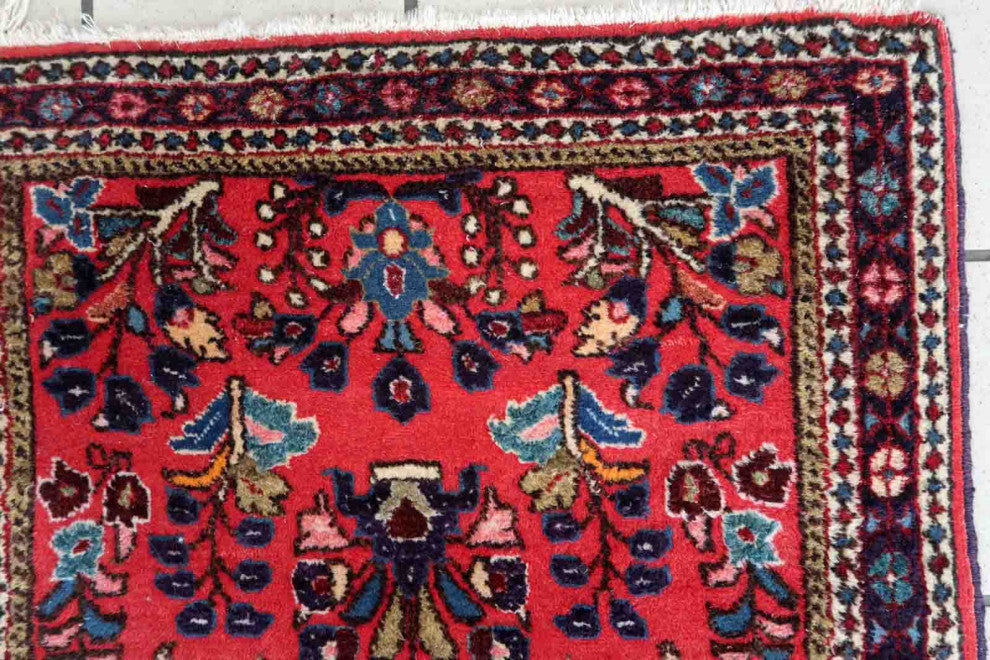 Handmade Vintage Persian Sarouk Rug 2.1'x4.2', 66cmx130cm 1970s