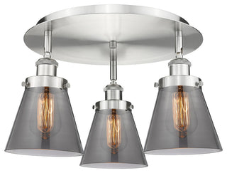 Cone-3 Light 18" Flush Mount-Satin Nickel, Plated Smoke Glass Shade
