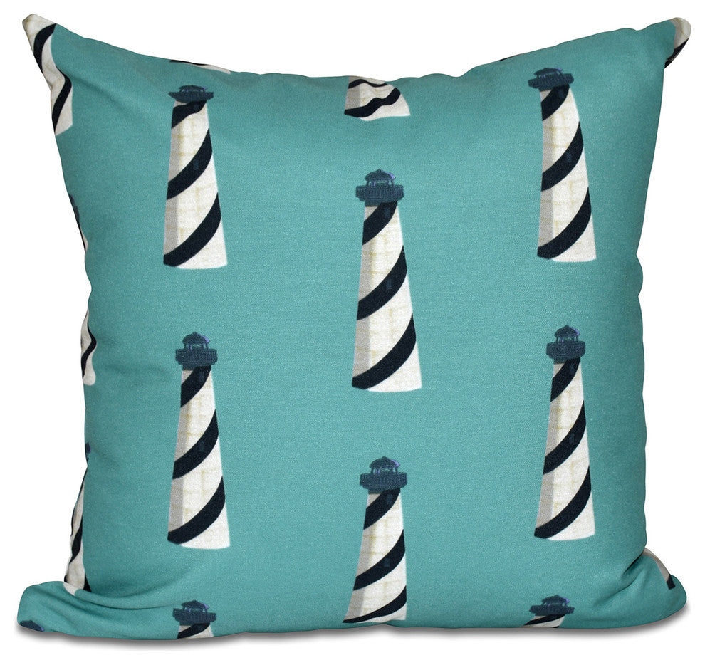 Beacon, Geometric Print Outdoor Pillow, Green, 18"x18"