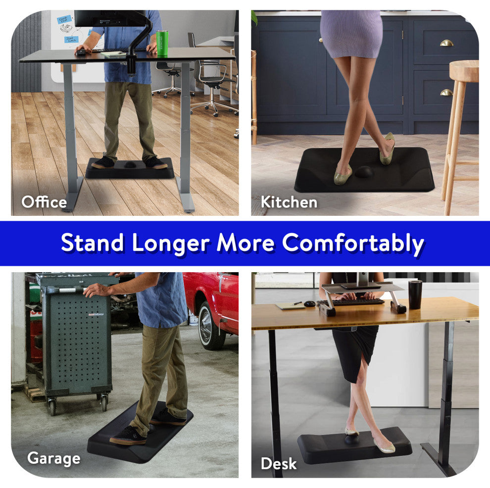 Active Standing Mat Comfort Contoured Not-Flat Anti Fatigue Encourages Movement, Black