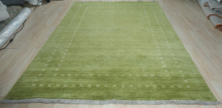 Handmade Wool Green Transitional Solid Rug, 8'x10'